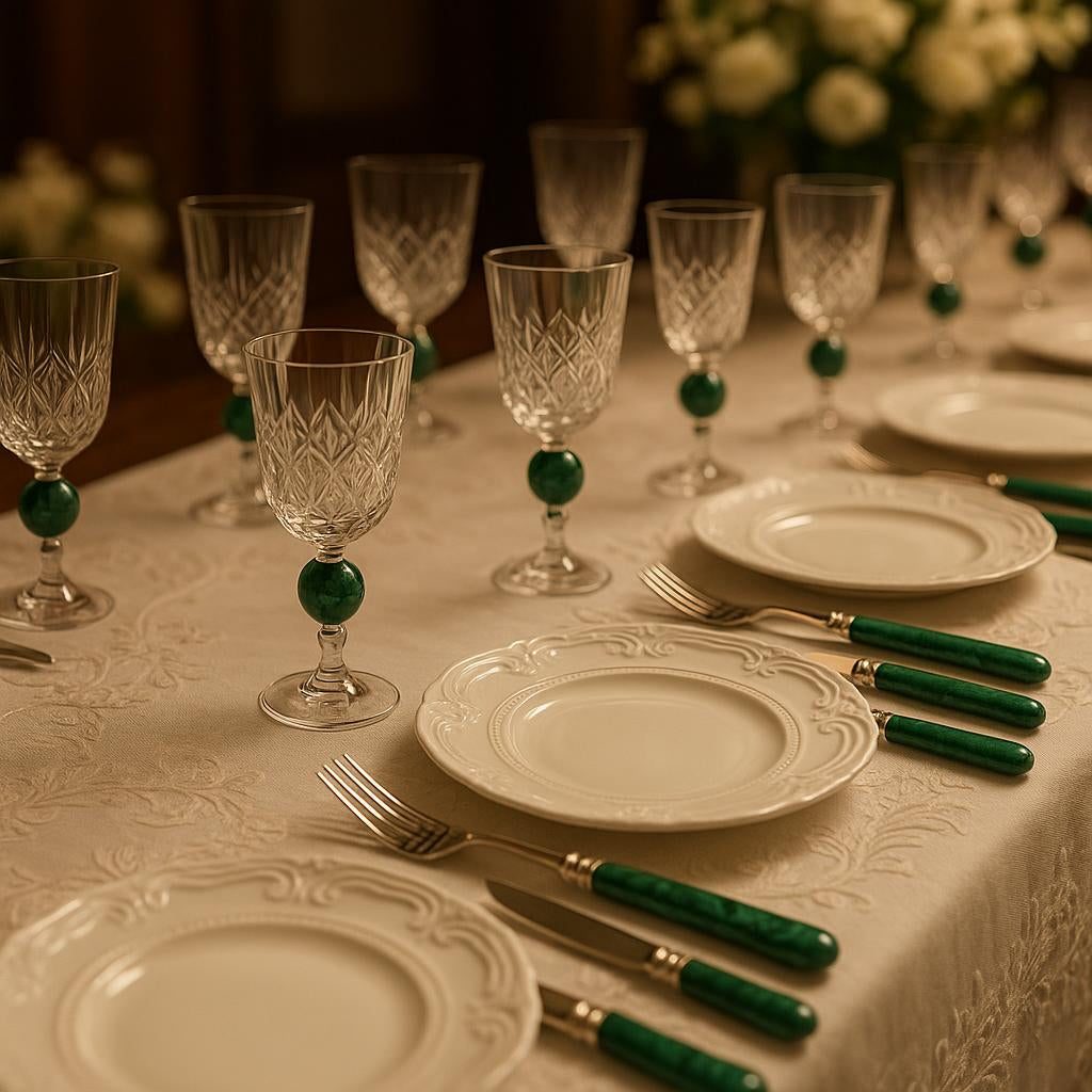 Malachite & sterling cutlery set 8 piece