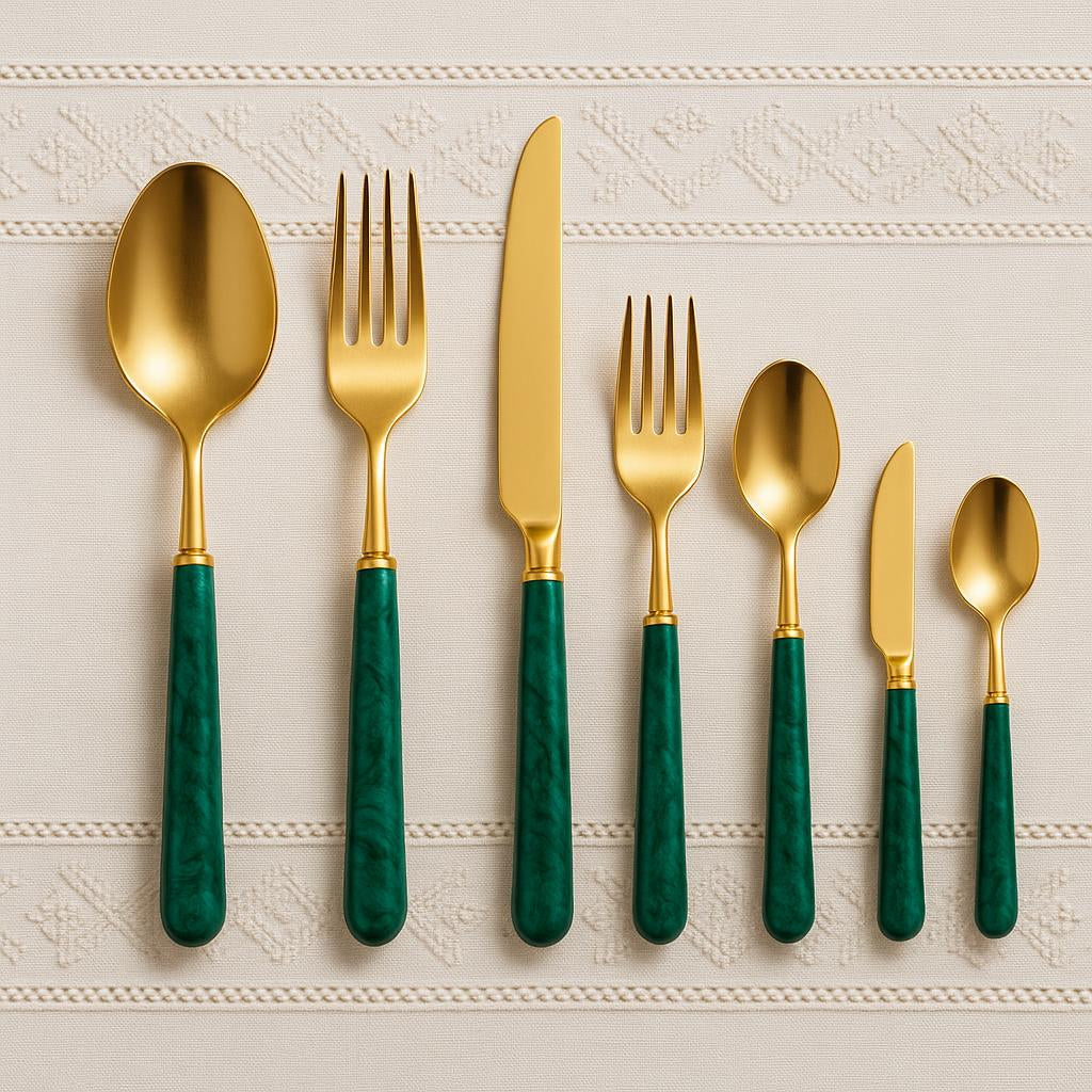 Malachite & Stainless steel cutlery set 7 piece